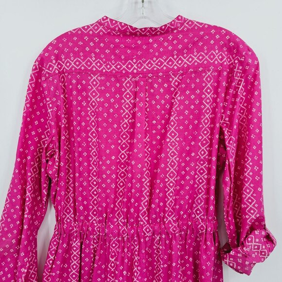 Anthropologie Meadow Rue Shirtdress 8 Pink White Anila Long Roll Tab Sleeve Boho - Picture 11 of 14